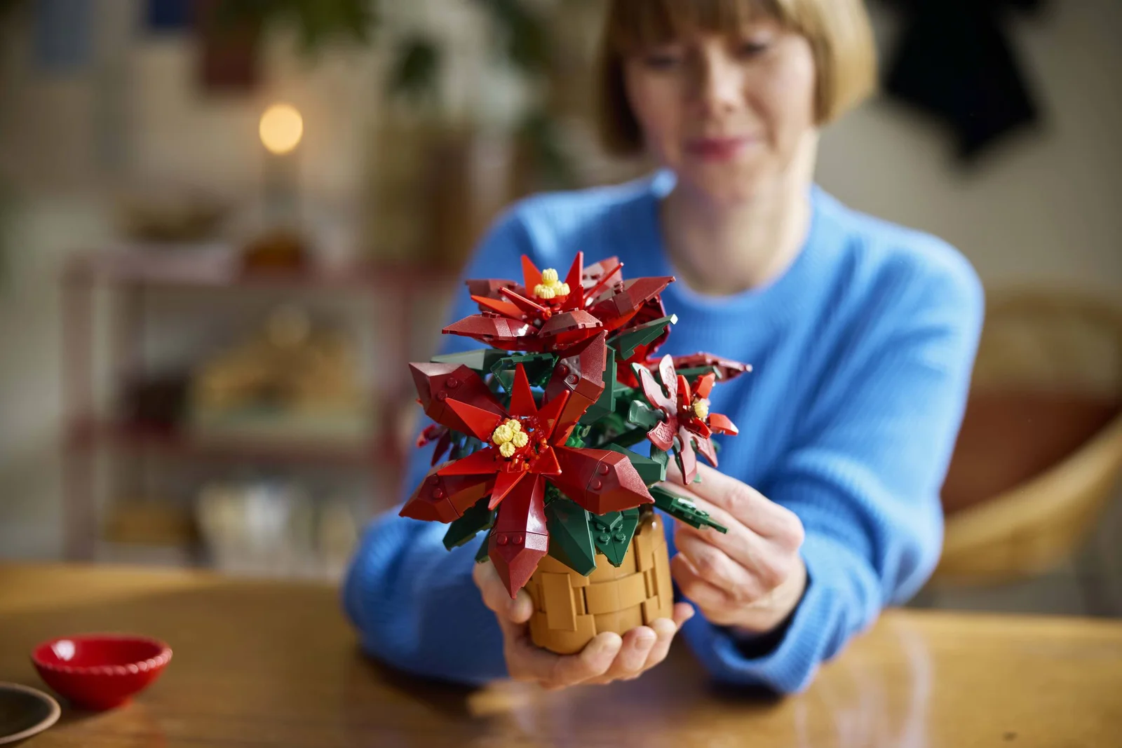LEGO Poinsettia 10370 - человек держит готовый цветок