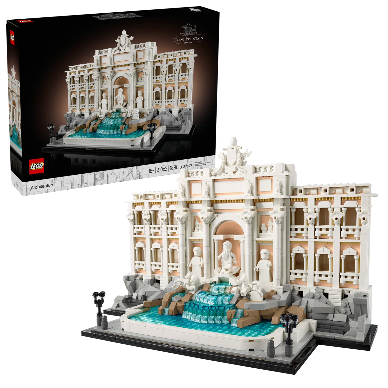 Упаковка набора LEGO Trevi Fountain 21062 — коробка и готовая модель