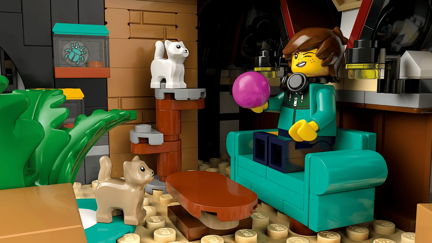 Гостиная с креслом и кошкой в LEGO Tudor Corner 10350